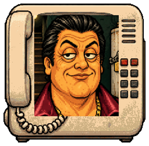 The Landlord, the desk-phone portrait from the show.